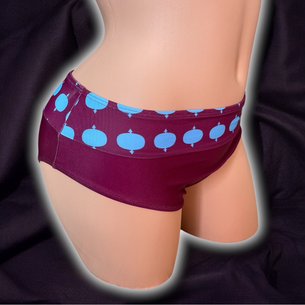 Magenta Blue Polka Dot Print Mesh Sheer Top Two-Piece Plus Size Tankini Swimsuit - Picture 8 of 9